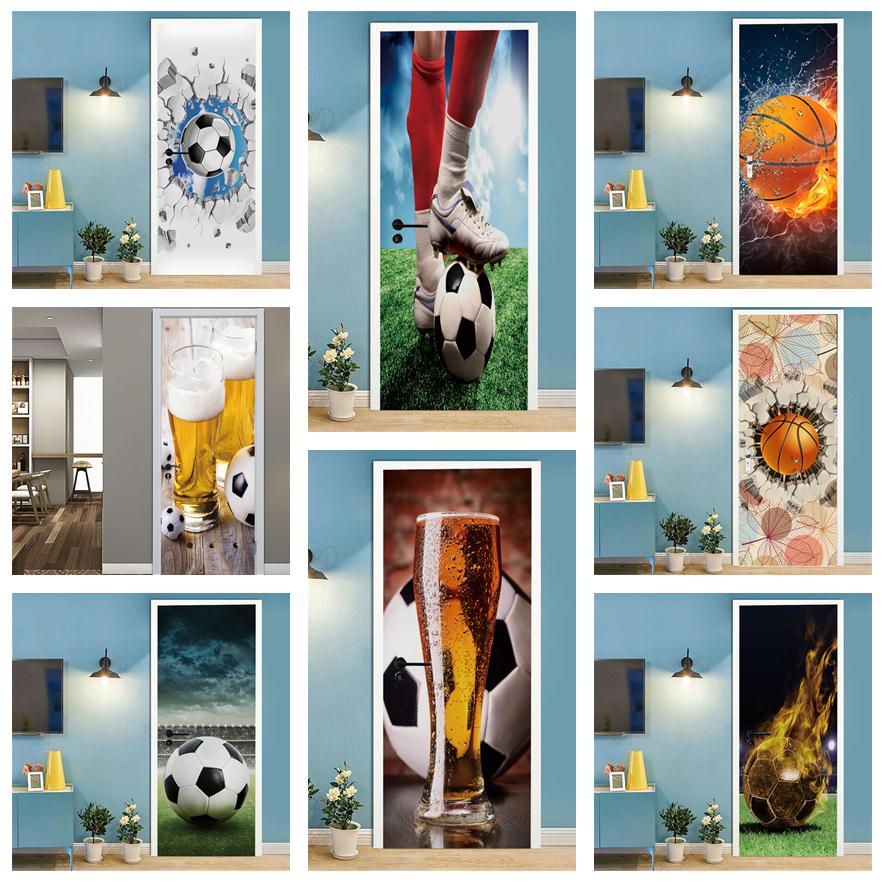 Home Gym Room - Voetbal Basketbal 3D Behang Deur Sticker