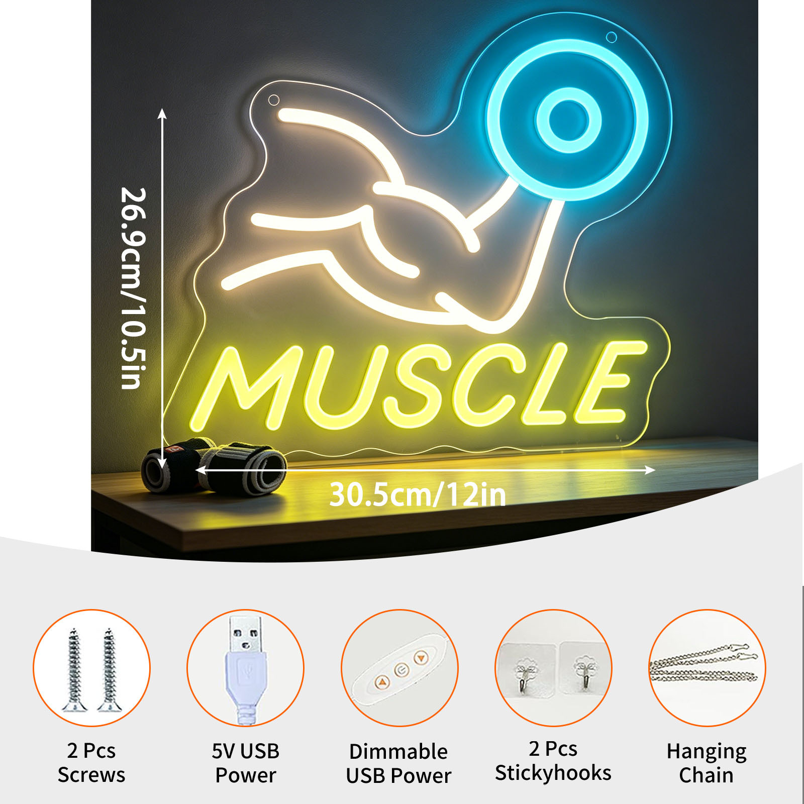 Muscle Neon Sign LED USB Dimba - Home Gym Neon Sign recensie en prijs